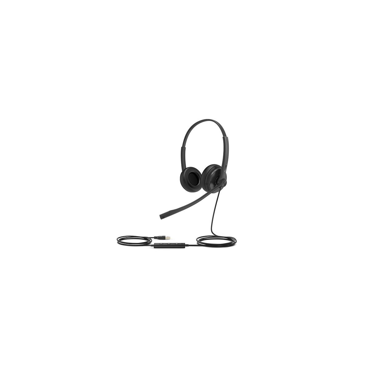 Cuffie nere con microfono. Le cuffie hanno due auricolari e un braccio microfonico.