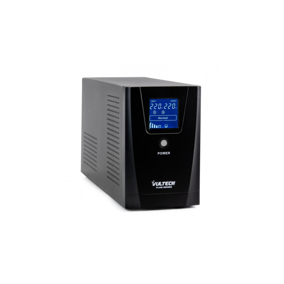 Alimentatore UPS nero con schermo. Ha il marchio Vultec.