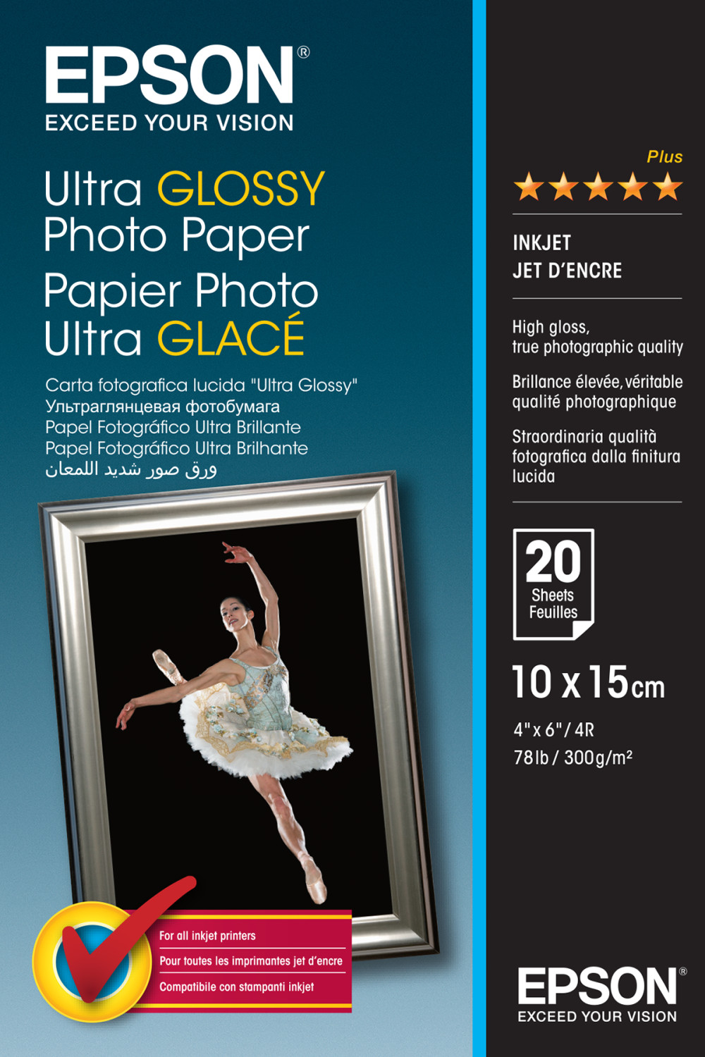 Fotopapierverpackung mit einem Bild einer Ballerina und Produktdetails.