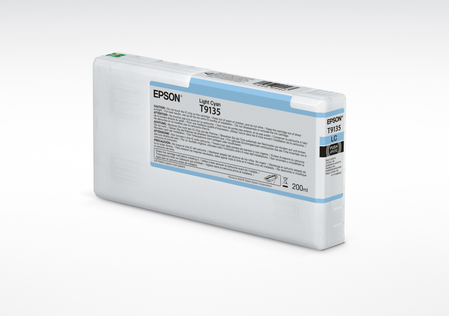 Wkład atramentowy Epson Light Cyan, kolory biały i cyjanowy.