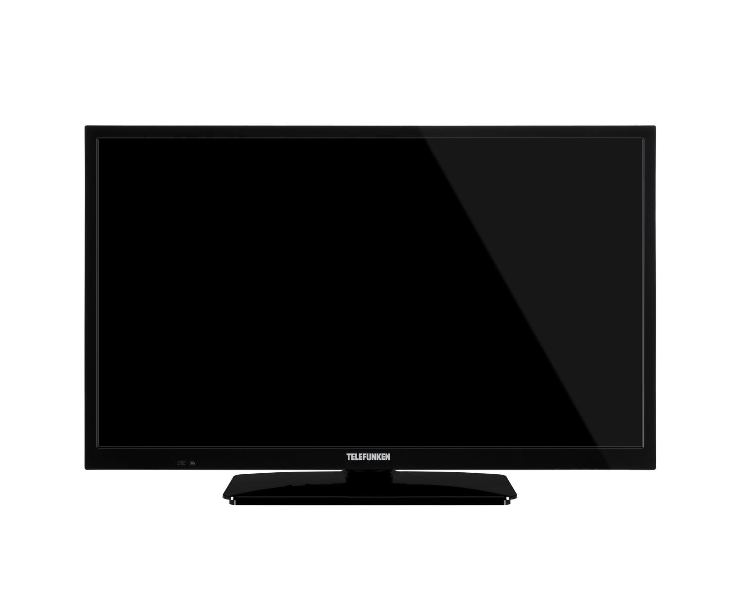 Televisor Telefunken negro. La pantalla está apagada. La marca es visible.