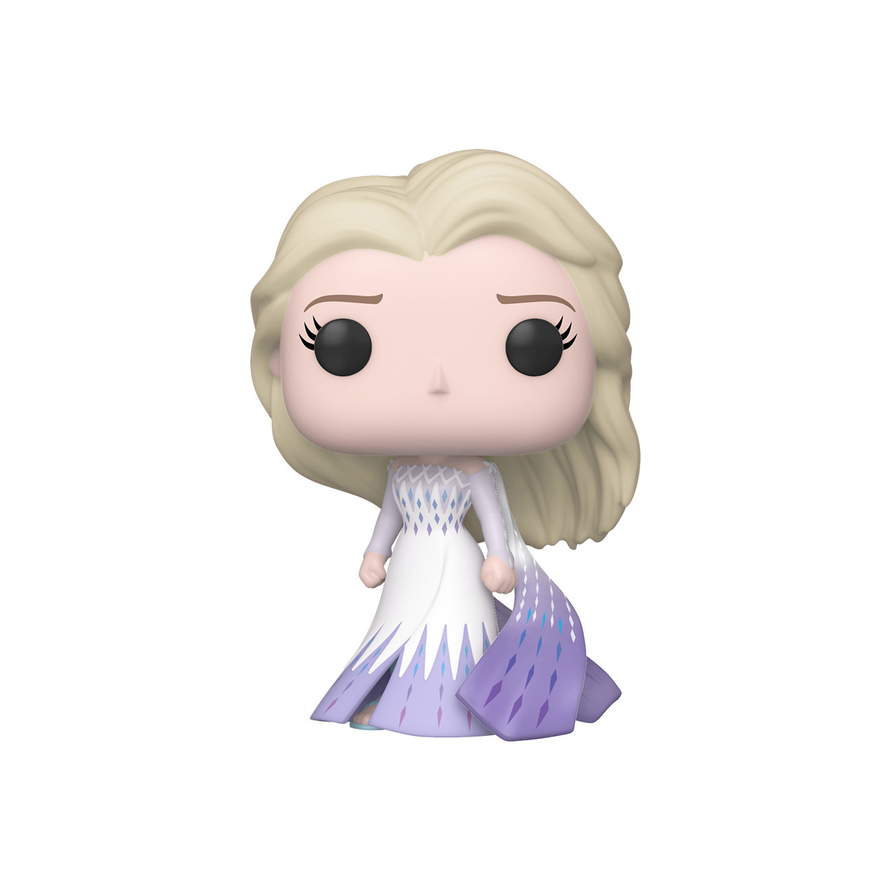 Elsa di Frozen, personaggio Funko Pop. Indossa un abito bianco e blu con capelli biondi.