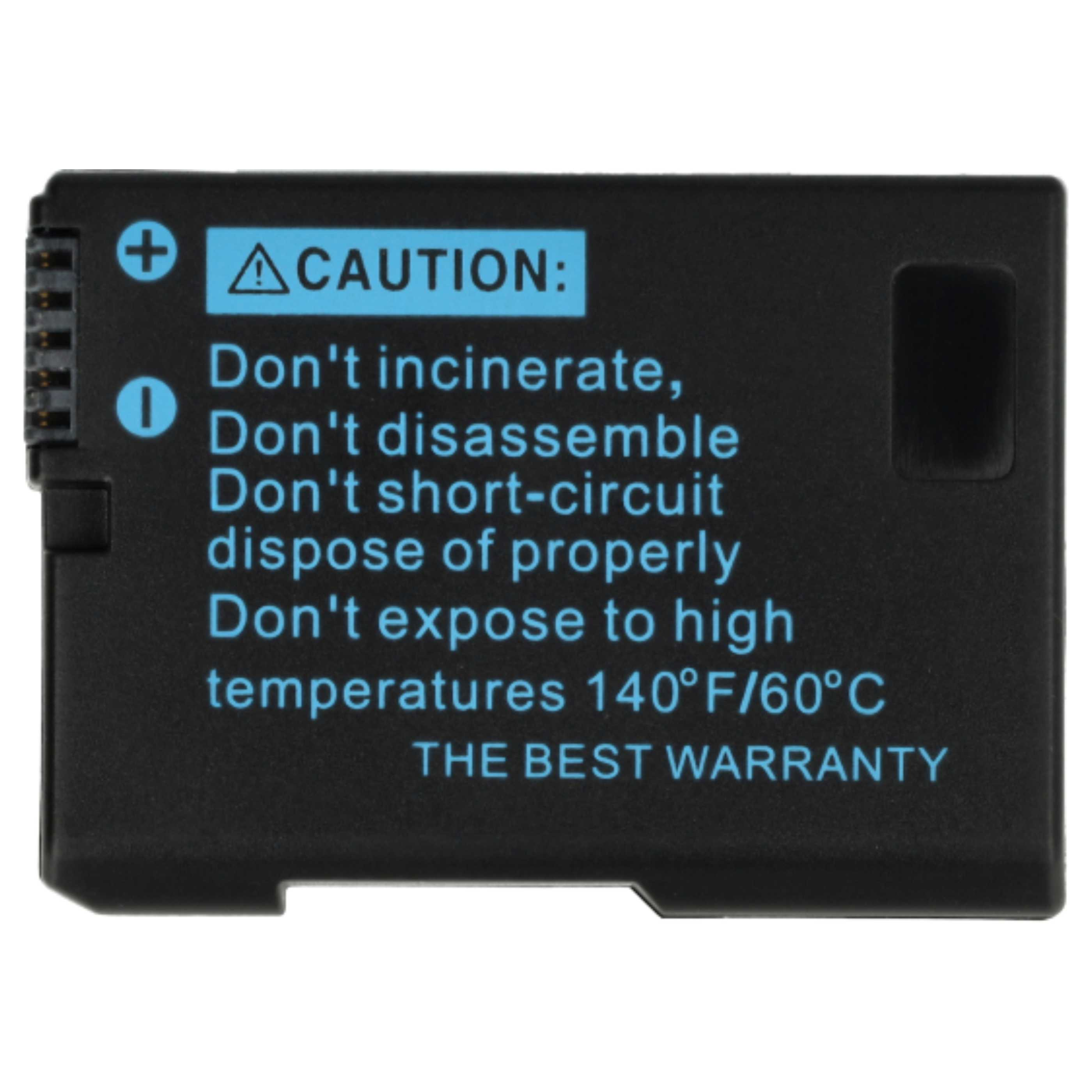 Schwarze Batterie mit Warnhinweisen. Text lautet: 'Nicht verbrennen...ordnungsgemäß entsorgen...140°F/60°C'.