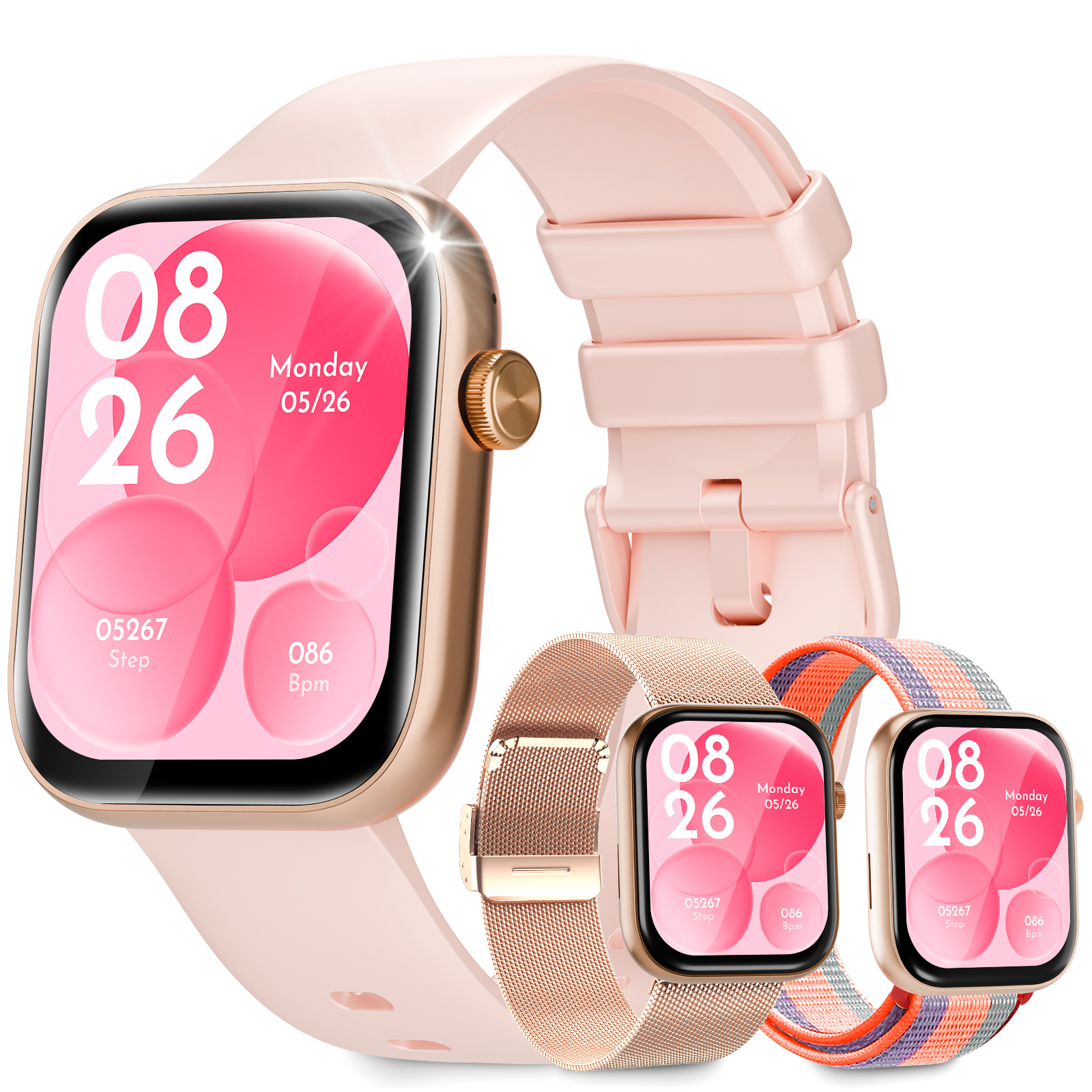 Smartwatch-Armband 16 Mm Für D26 – Weiches Nylon-Sportarmband In Rosa, Verstellbar