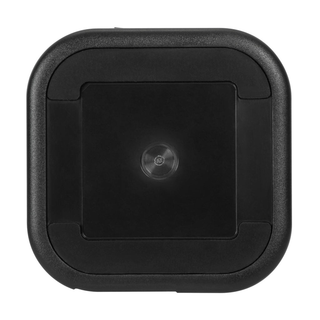 Base quadrata nera con un foro centrale per un dispositivo.