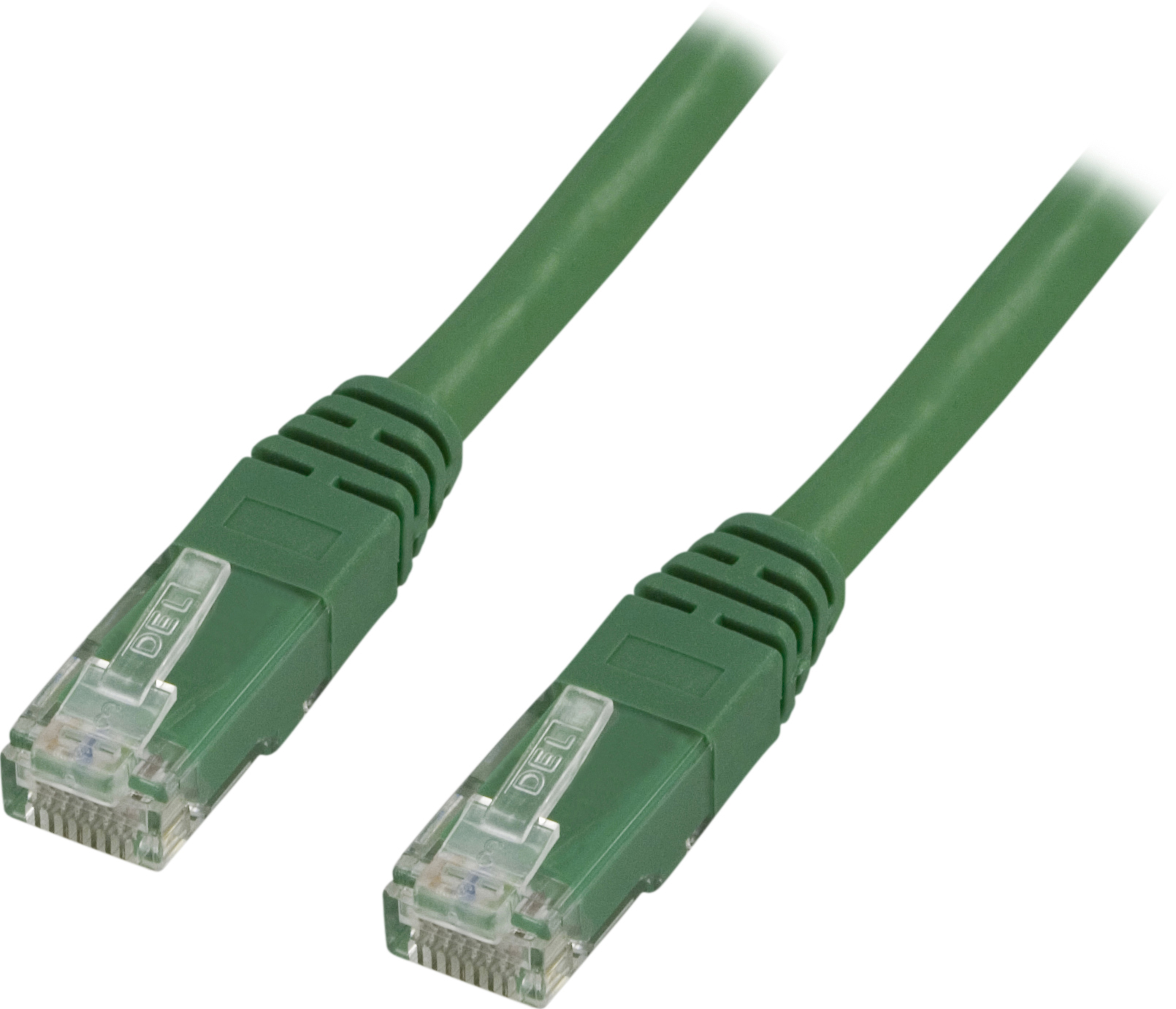 Due cavi ethernet verdi. Ogni cavo ha un logo DEL sul connettore.