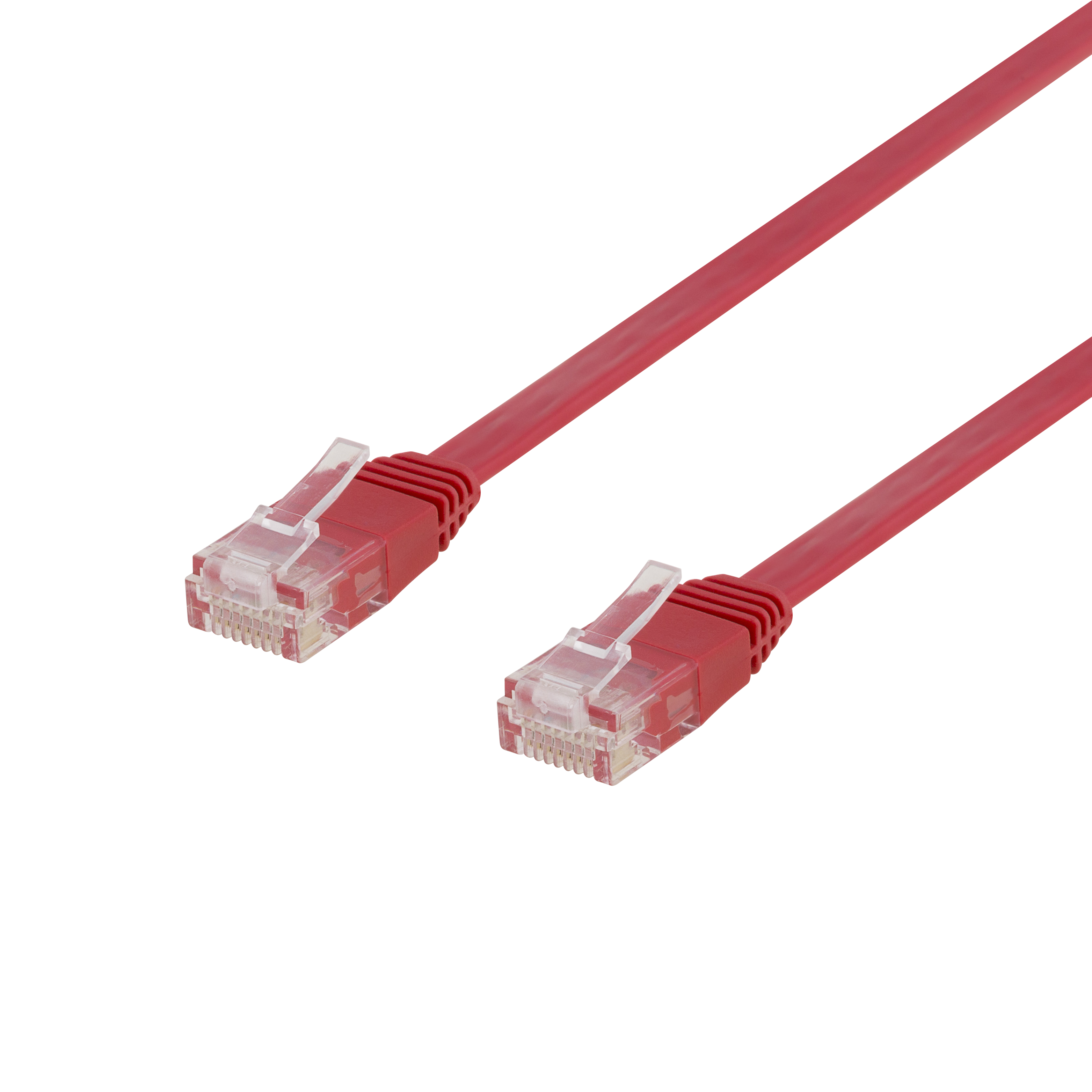Due cavi Ethernet rossi con connettori RJ45, su sfondo nero.