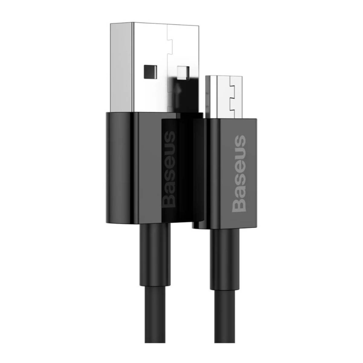 Czarny kabel USB do micro USB z marką Baseus na obu złączach.