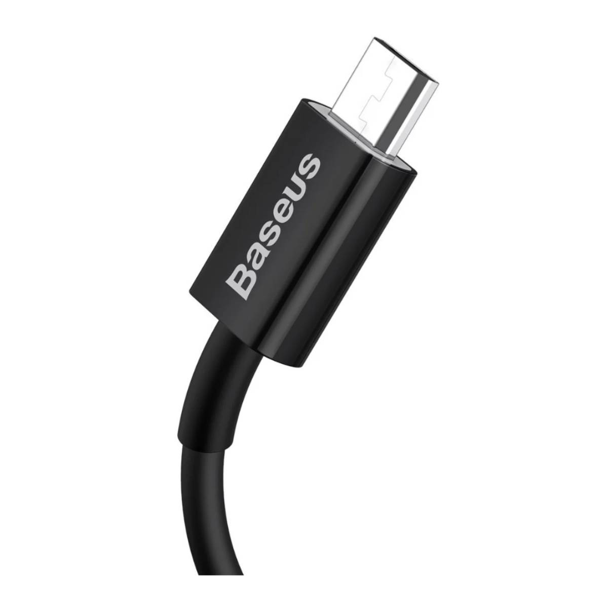 Czarny kabel USB-C Baseus ze złączem USB-C na białym tle.