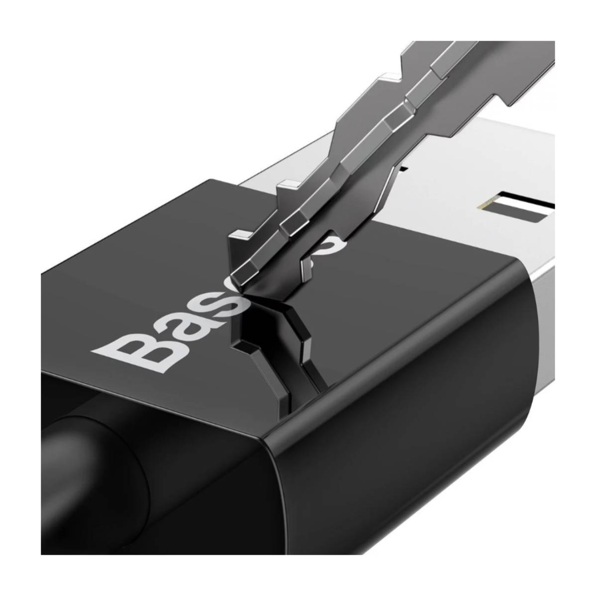 Czarny adapter USB-A do USB-C z widoczną marką 'Baseus'.