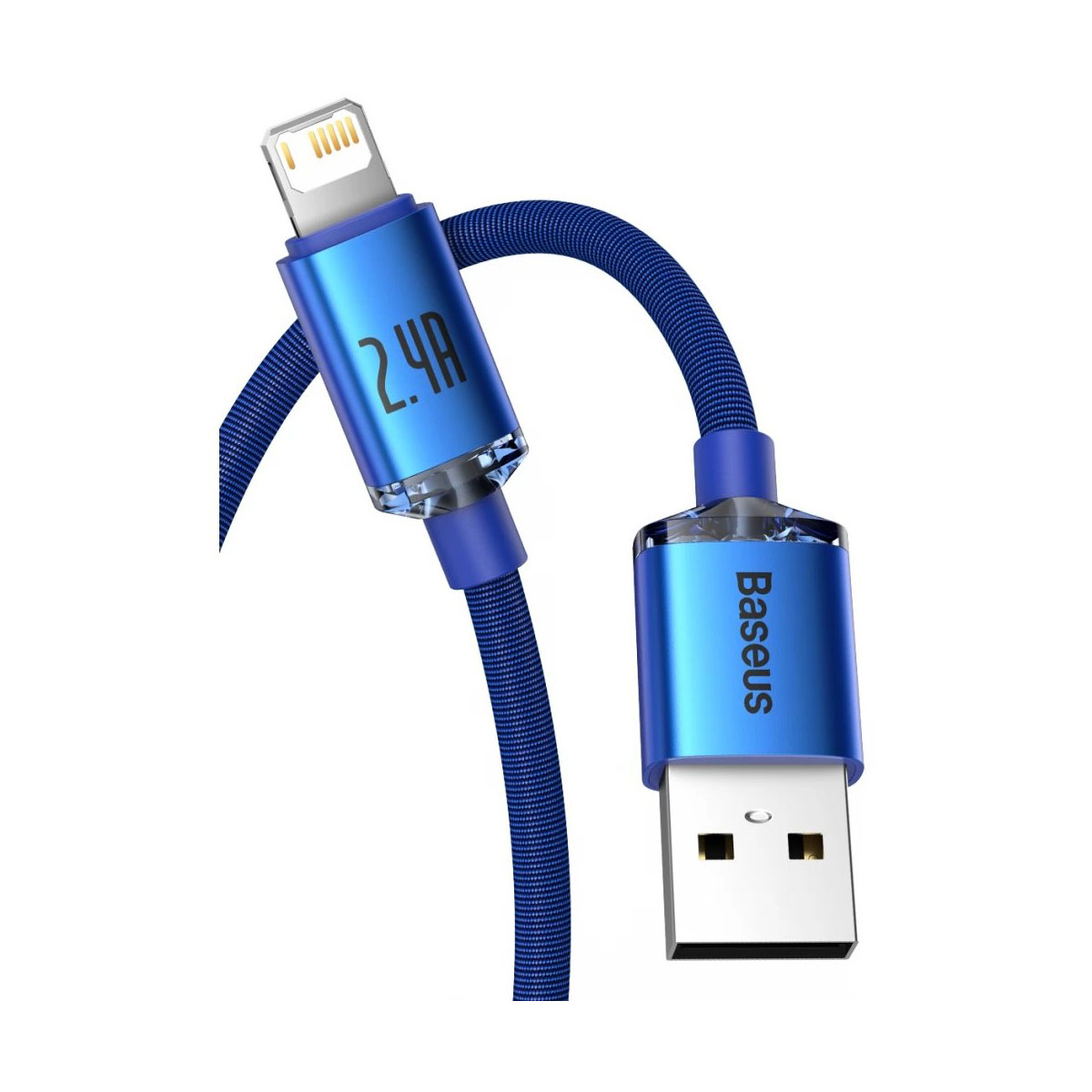 Niebieski kabel ładujący ze złączami USB i Lightning.