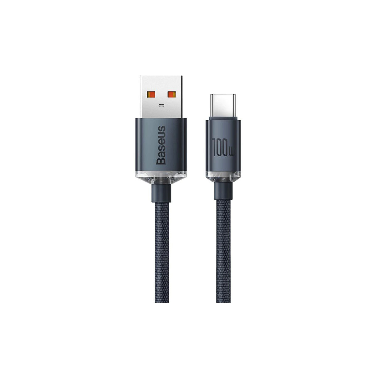 Kabel Baseus USB do USB-C, czarny i szary, ze złączem USB-A i USB-C, na białym tle.