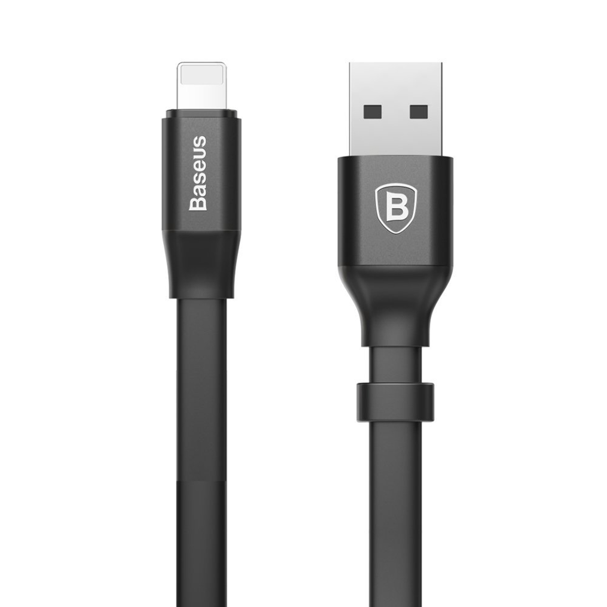 Dwa czarne kable do ładowania, jeden z USB, drugi ze złączem Lightning.