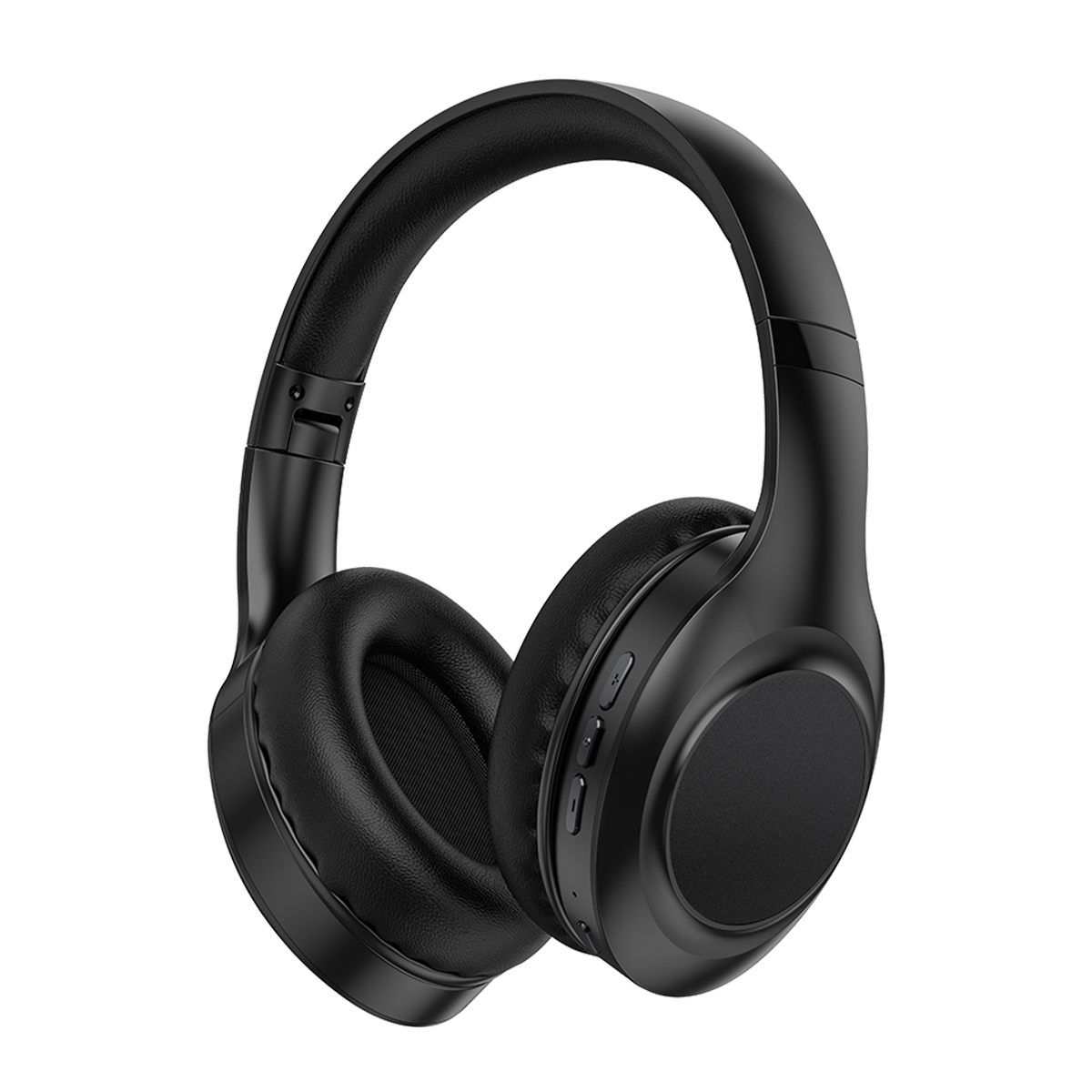 Schwarze Over-Ear-Kopfhörer auf weißem Hintergrund, schlichtes Design.