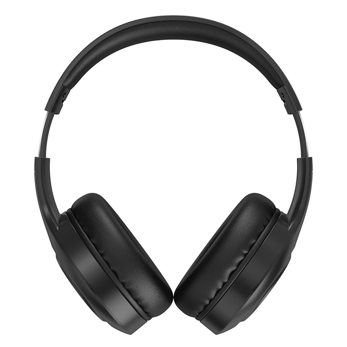 Schwarze Kopfhörer mit geschwungenem Design, Over-Ear-Stil. Weißer Hintergrund.
