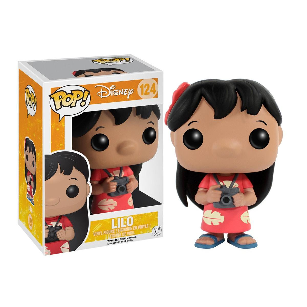 Figura di Lilo con una macchina fotografica della collezione di figurine in vinile Pop! di Disney, in una scatola.