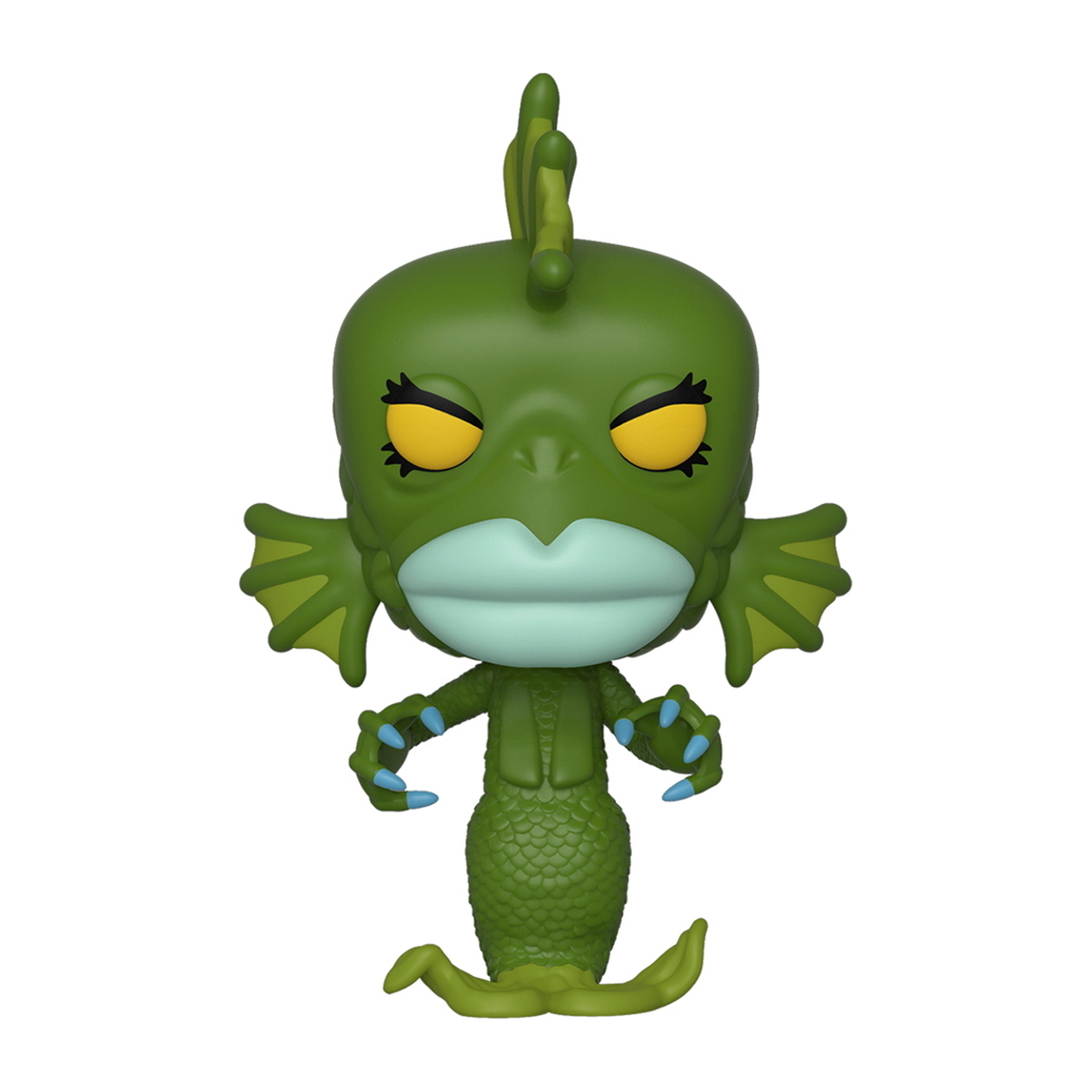 Figurka Funko Pop Creature from the Black Lagoon. Jest zielona z żółtymi oczami.