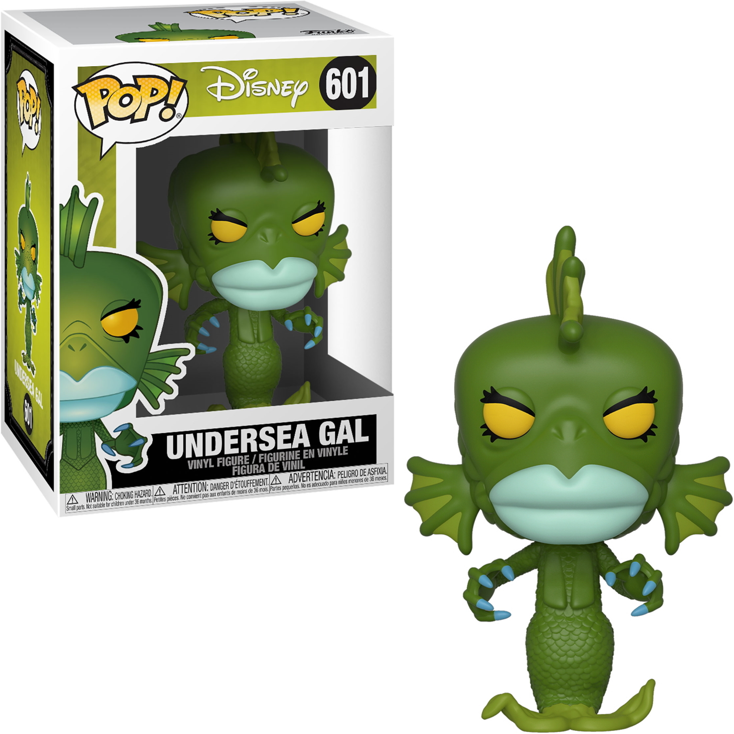 Zielona figurka Undersea Gal Funko Pop w pudełku. Postać ma zieloną skórę i płetwy.