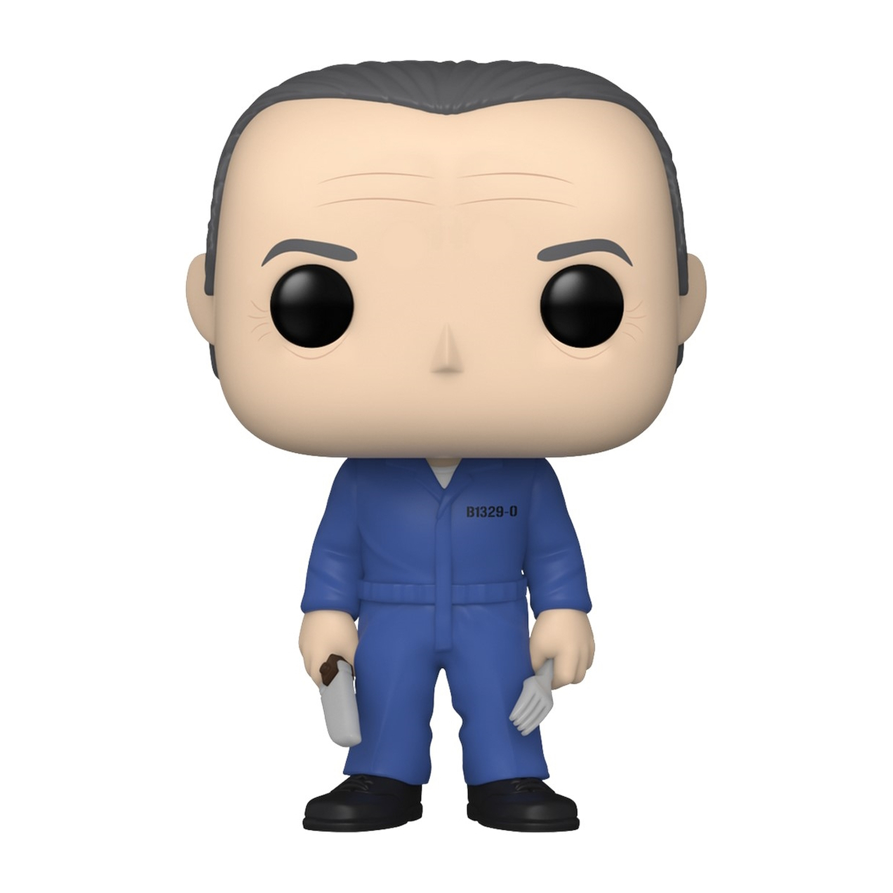 Una figura Funko Pop di un uomo in tuta blu che tiene attrezzi, espressione vuota.