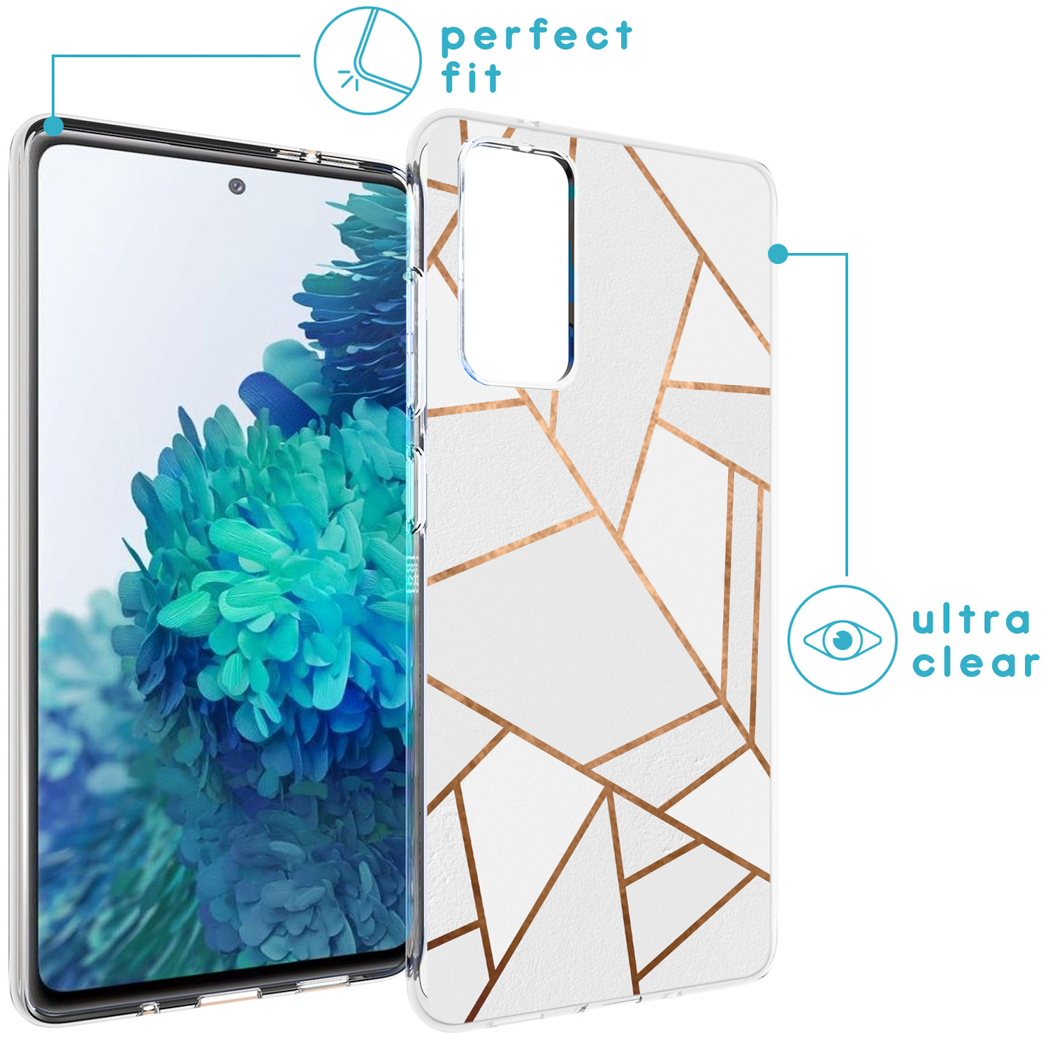 Telefono con custodia dal design in marmo bianco. La custodia ha una vestibilità perfetta ed è ultra trasparente.