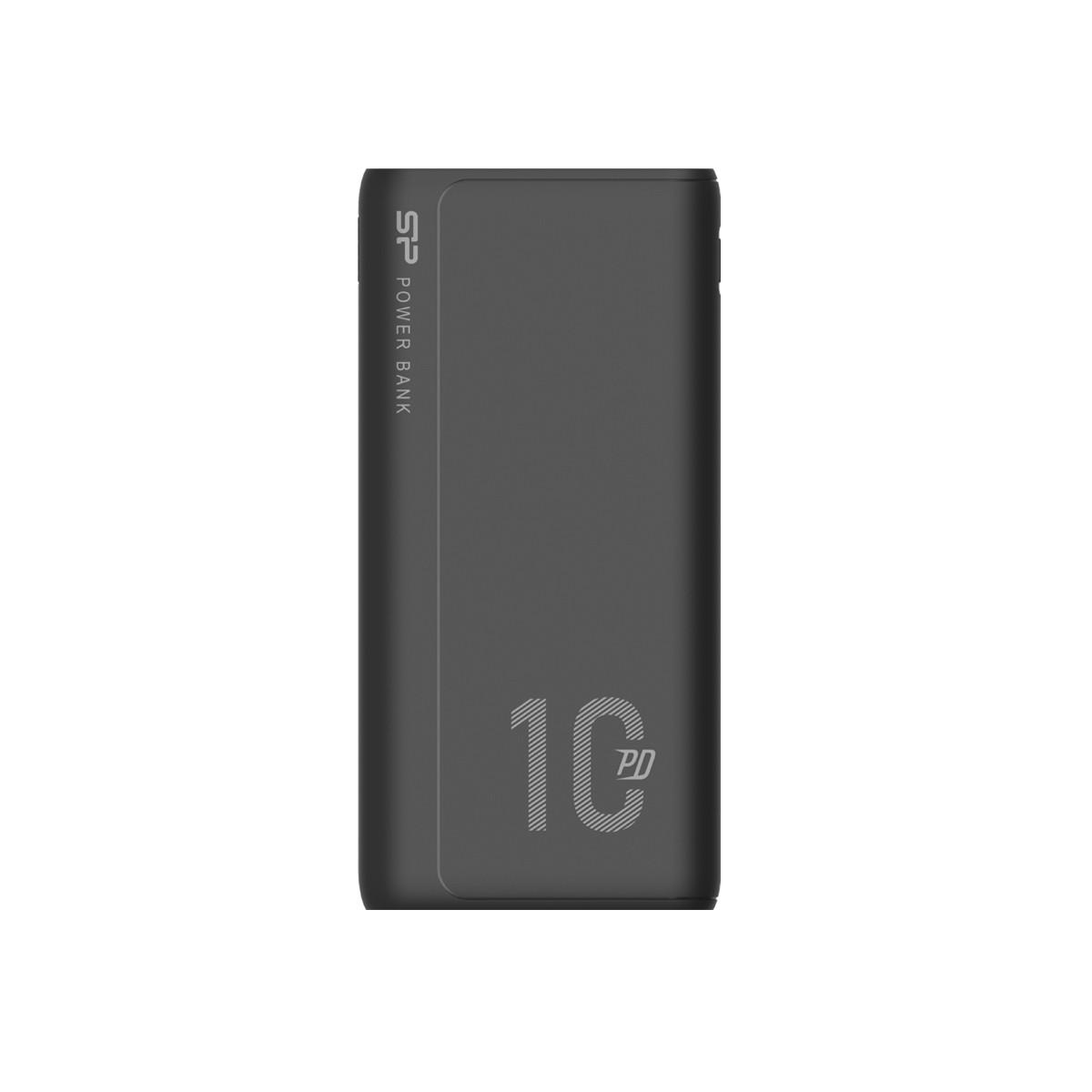 Power bank nero con l'etichetta '10 PD'. Il testo 'SP POWER BANK' è sul lato. È rettangolare.