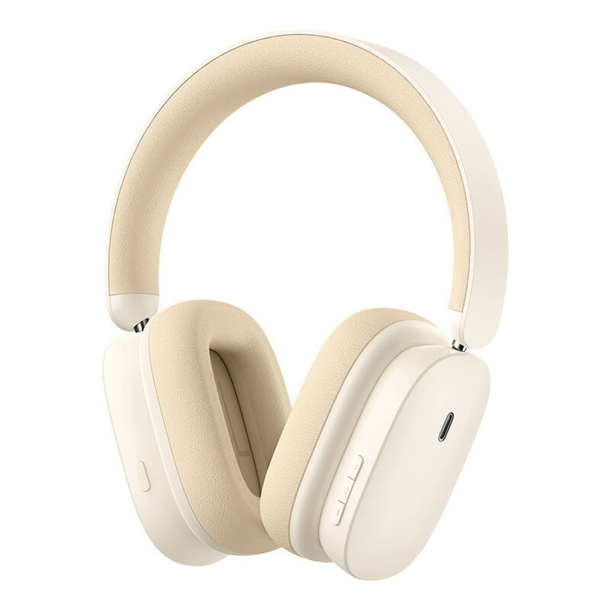 Cuffie bianco sporco con archetto e padiglioni beige.