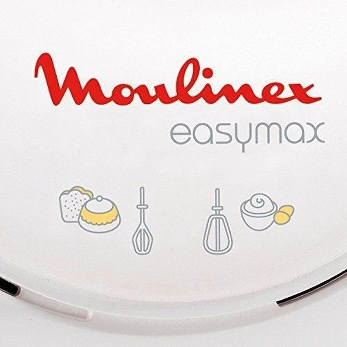 Logo Moulinex Easymax su bianco, con piccole icone, sfondo bianco.