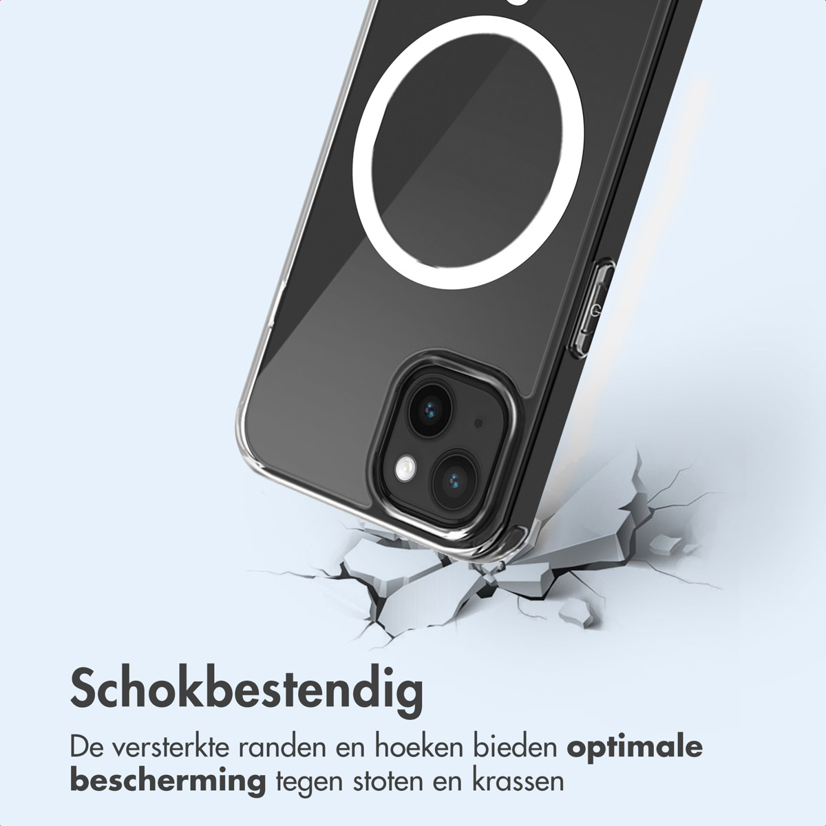 A phone case with a white circle and a black interior. The case is on a phone.