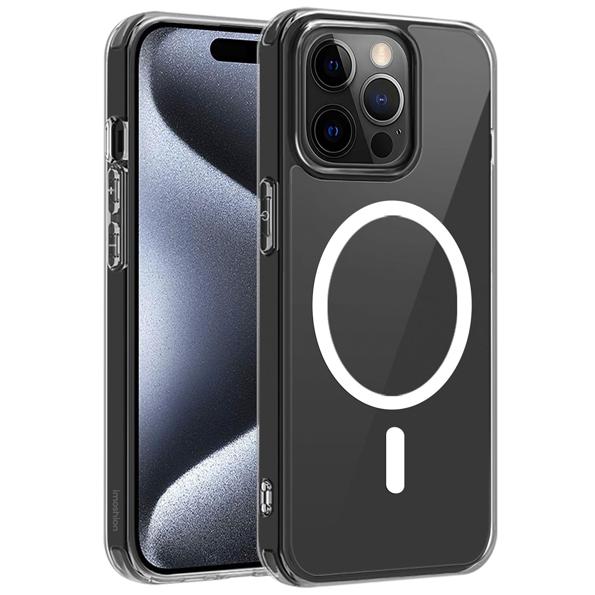 Custodia nera per telefono con cerchio bianco e simbolo meno.