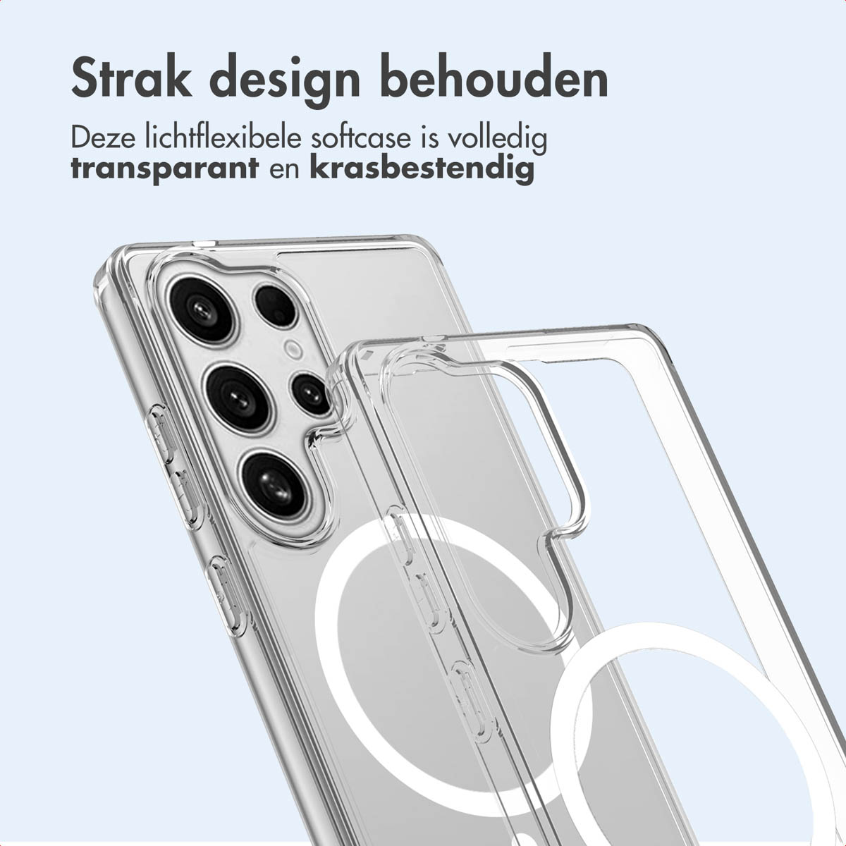 Custodia trasparente su telefono, mostra design e trasparenza.