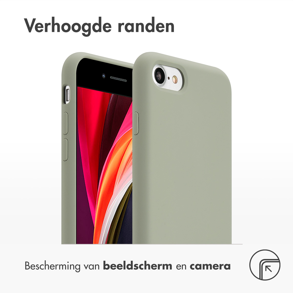 Twee telefoons met hoesjes. Eén is groen, de andere heeft een zwart scherm. Tekst bovenaan.