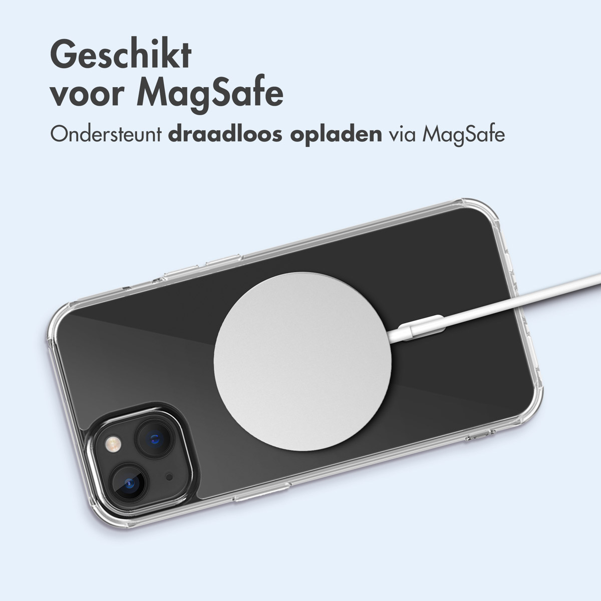 Telefoon opladen. Draadloos oplaadpad en telefoon.