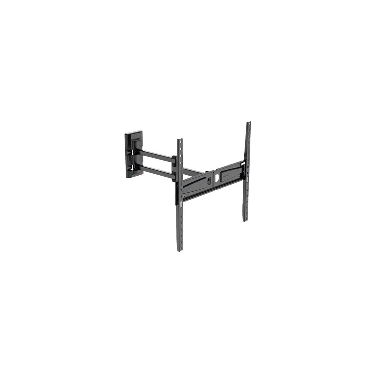 Supporto a parete per TV nero, composto da due supporti verticali e un braccio orizzontale.