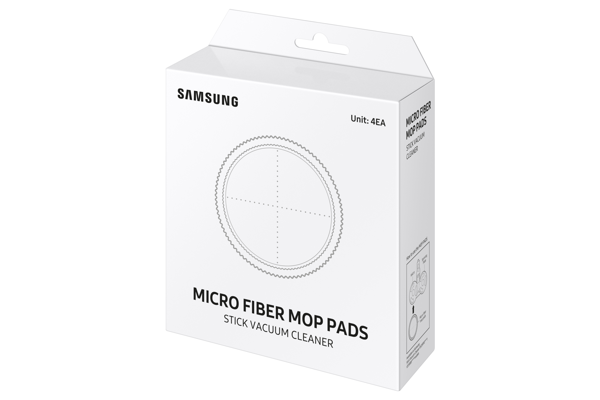 Eine weiße Schachtel mit 'Micro Fiber Mop Pads'. Die Schachtel enthält Wischtücher.