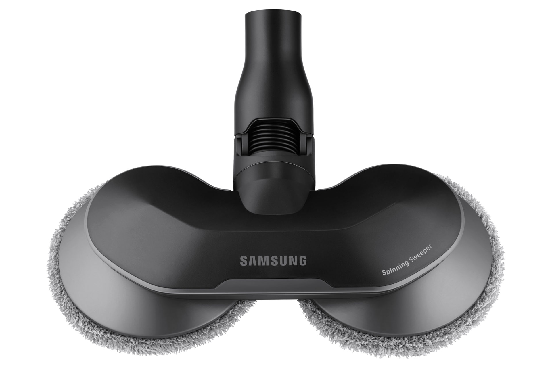 Ein schwarzer, kreisförmiger rotierender Wischeraufsatz für einen Staubsauger, mit Samsung-Logo.