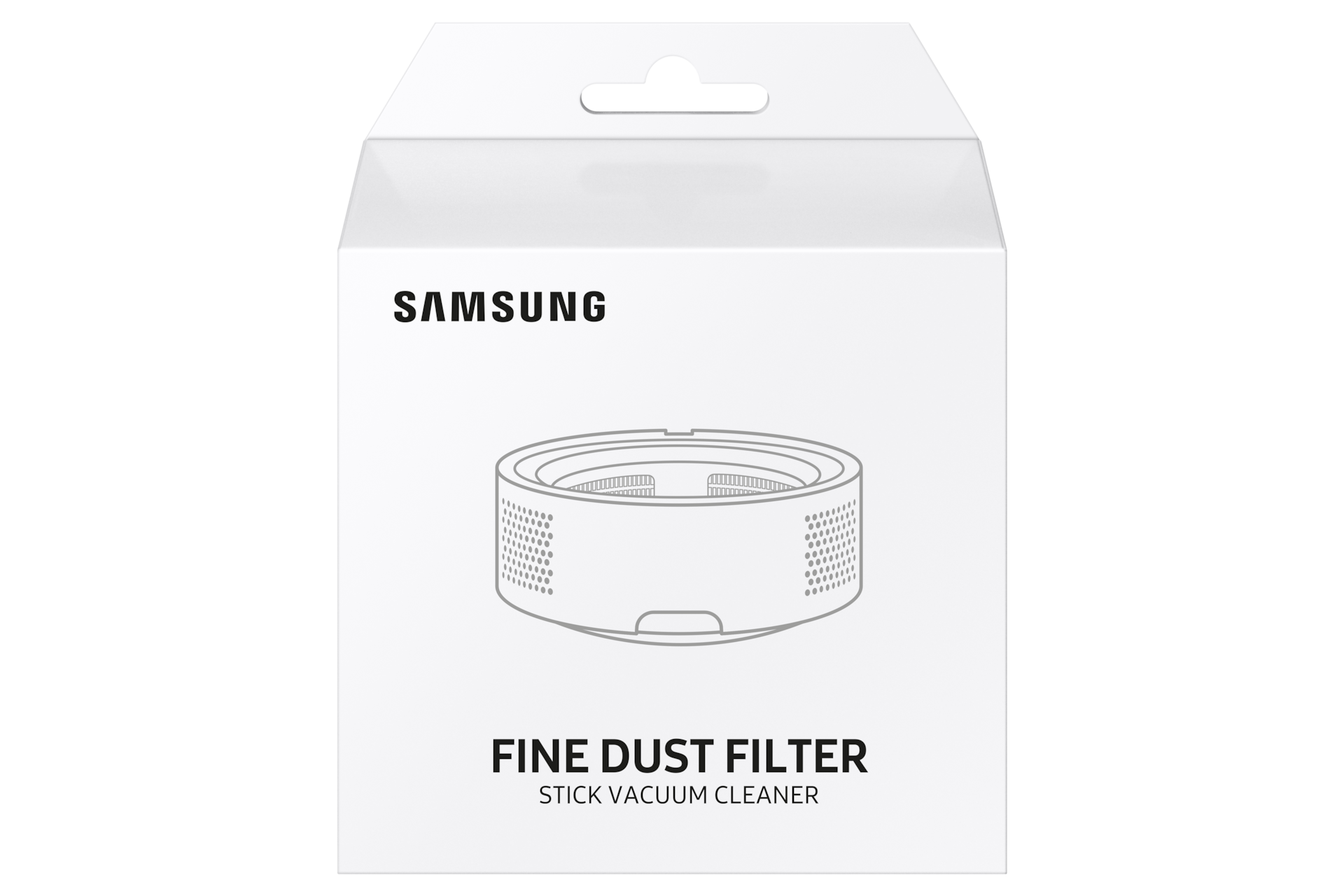 Weiße Box mit Samsung-Logo und einer Staubfilter-Illustration.