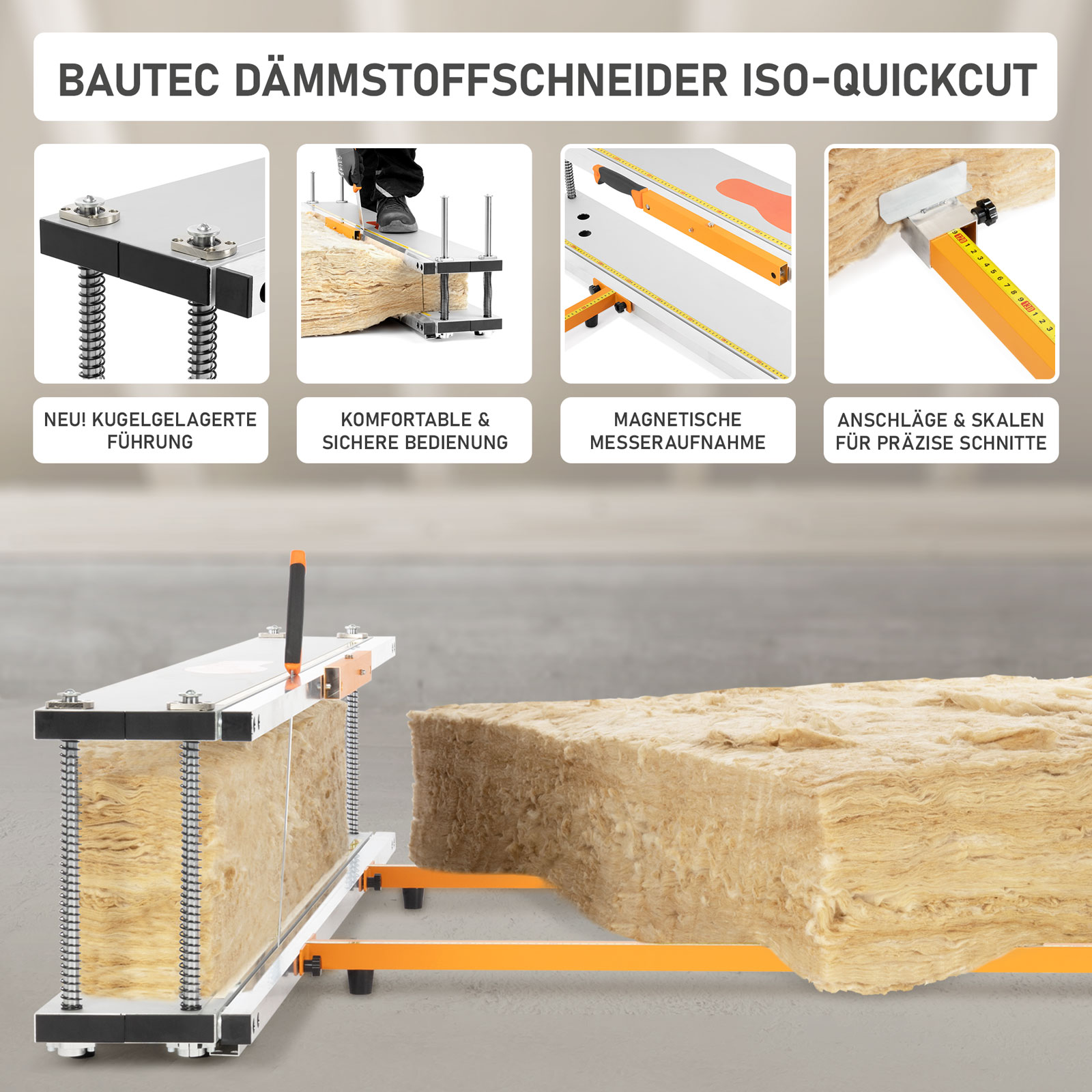 Bild mit Werkzeug zum Schneiden von Dämmstoffen, zeigt mehrere Schneidestufen.
