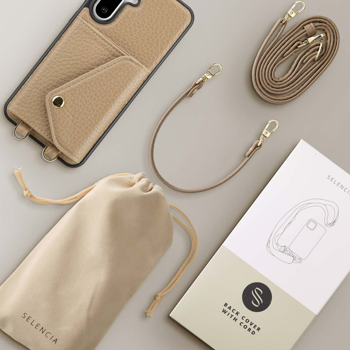 SELENCIA Sera Koordhoes met pashouder envelop - Geschikt voor Samsung Galaxy A36 / A56 - Telefoonhoesje voor Samsung Samsung Galaxy A36/Samsung Galaxy A56 (5G) Beige