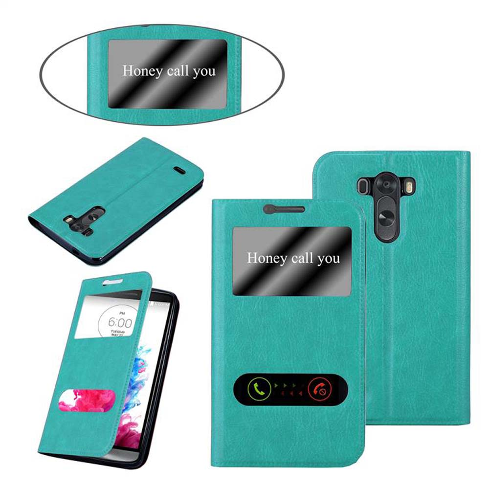 Funda de teléfono verde con teléfono y pantalla. Texto: 'Honey call you.' Múltiples ángulos presentes.