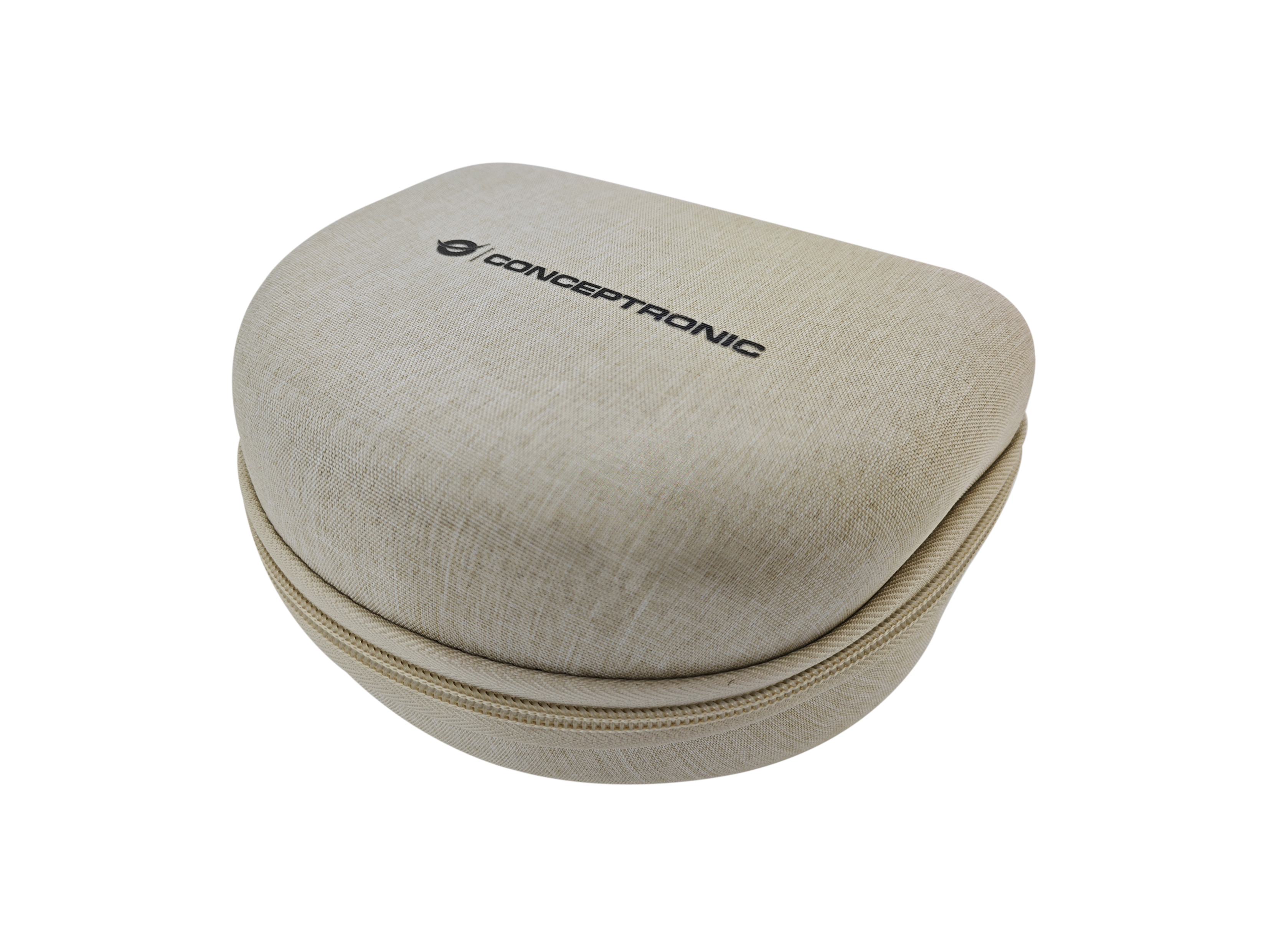 Een beige ovale hoes met het woord CONCEPTTRONIC.