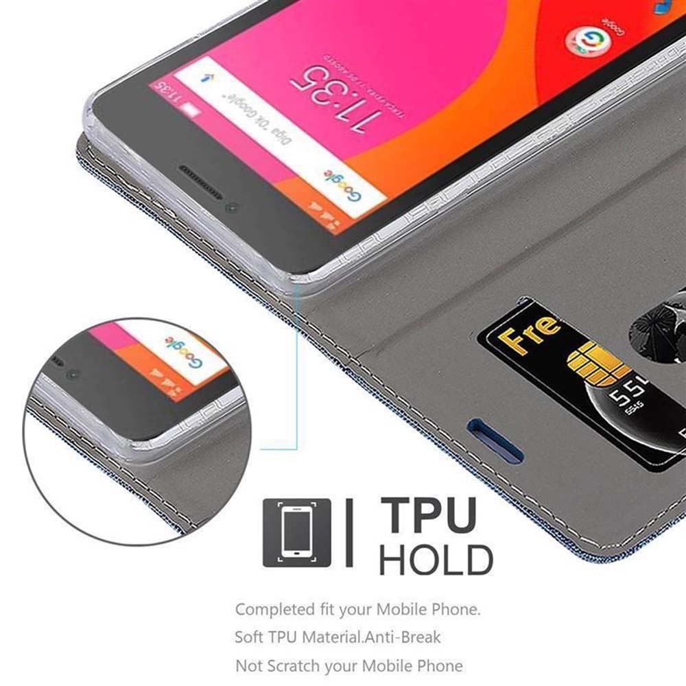 Handyhülle mit Telefon darin. Anzeige zeigt Startbildschirm. TPU HOLD, Telefonanpassung, bruchsichere Merkmale.