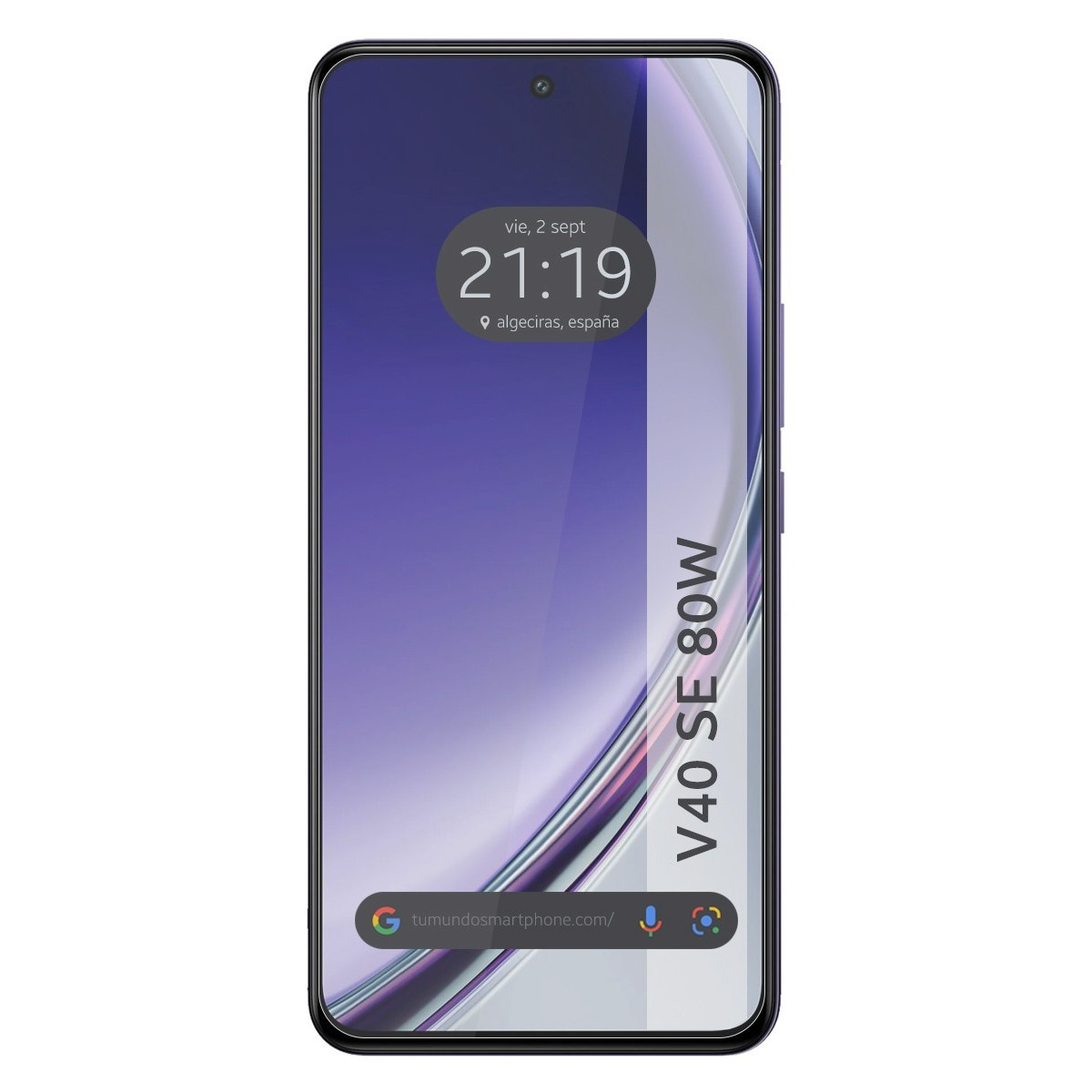 Uno smartphone con l'ora visualizzata sullo schermo: 21:19, Algeciras, Spagna.