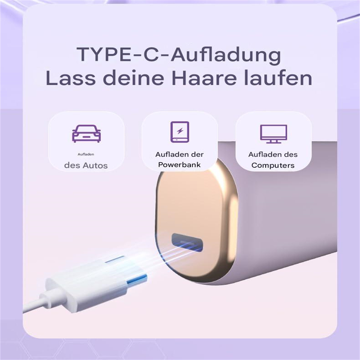 Bilder und Text zeigen einen Ladeanschluss und Symbole.