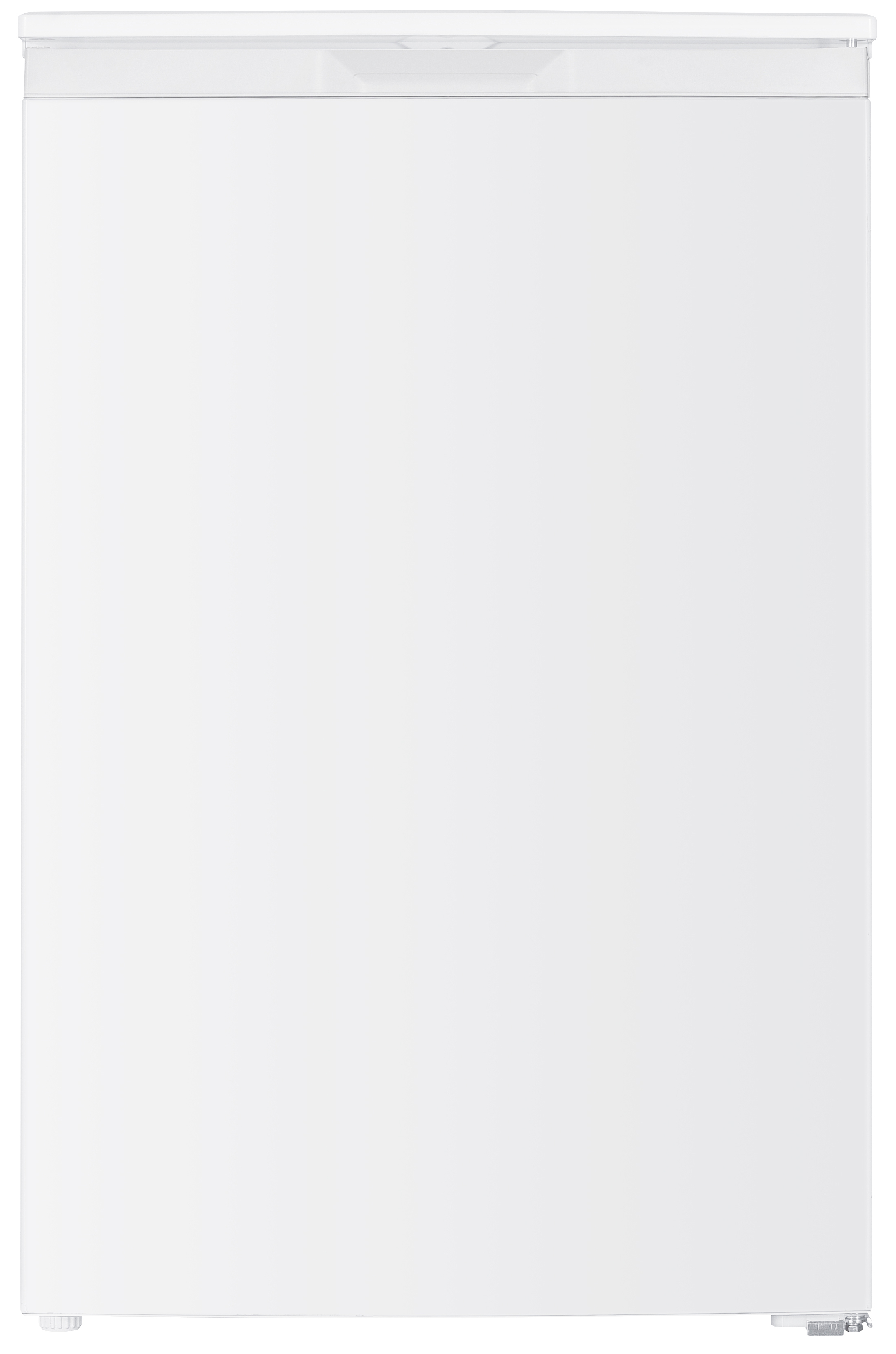 Ein weißer Kühlschrank steht vor einem weißen Hintergrund. Es ist ein schlichtes, sauberes Design.