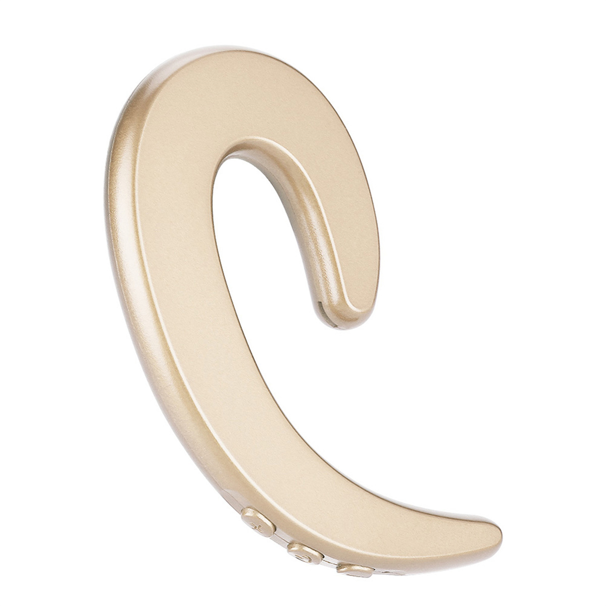 Goldfarbenes Bluetooth-Headset, geschwungenes Design, mit drei kleinen Tasten.