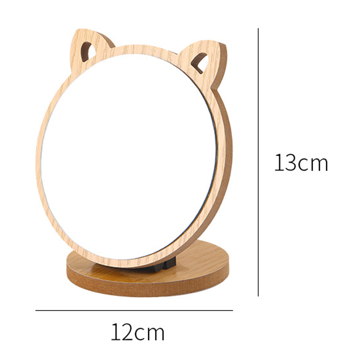 Holzgerahmter Spiegel, Katzenohrform. Die Maße sind 12 cm x 13 cm.