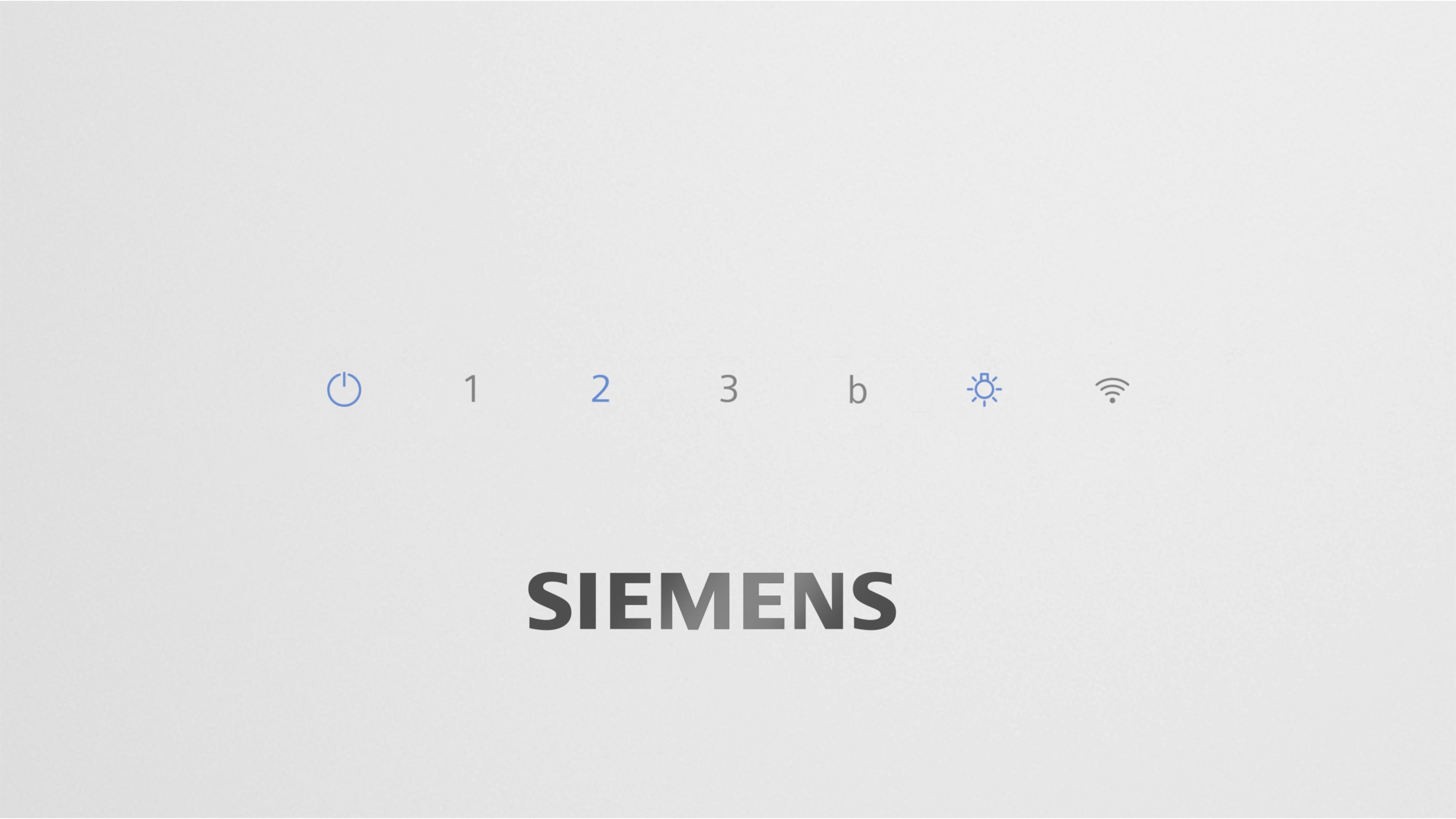Eine weiße Oberfläche mit dem Wort SIEMENS und einigen blauen Symbolen.