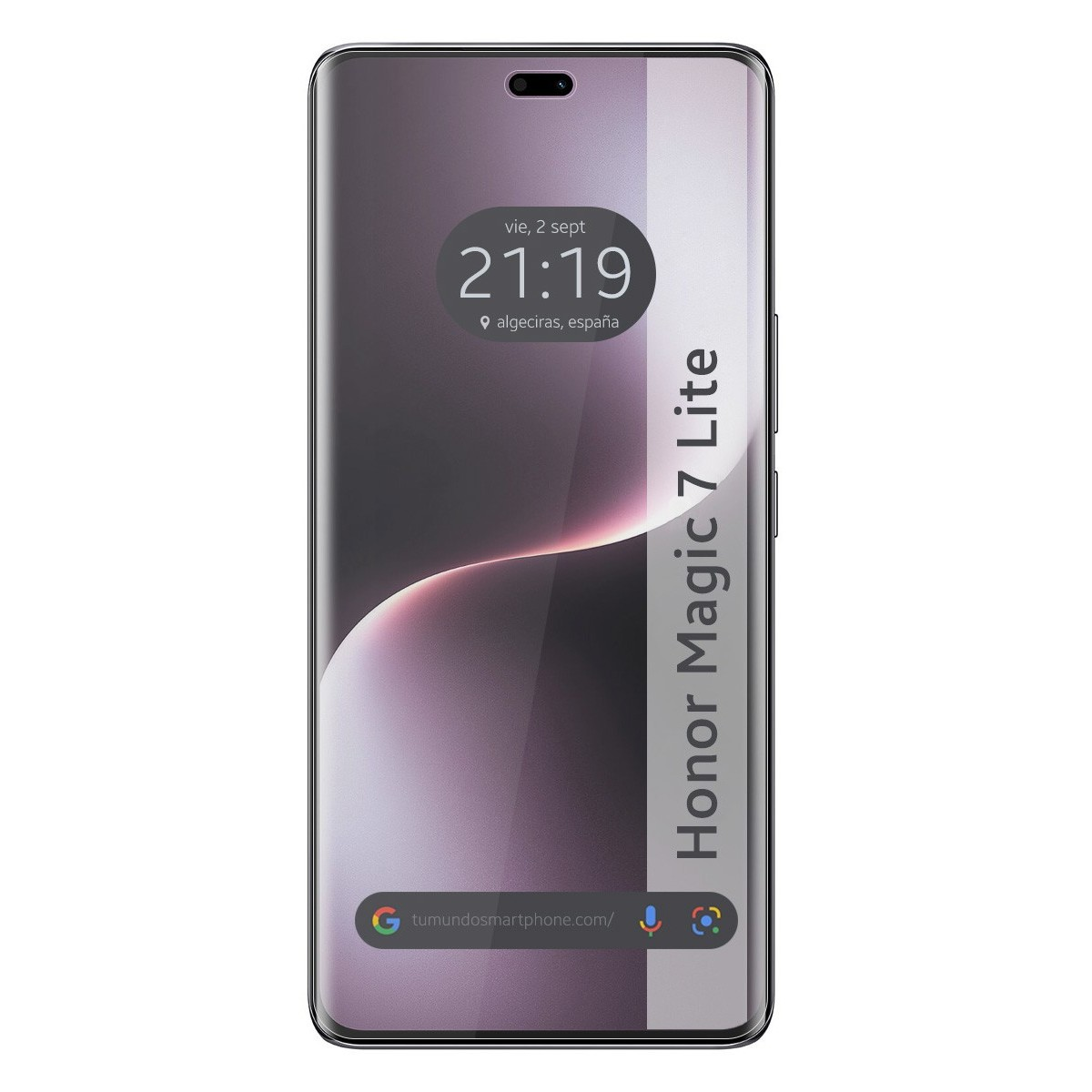 Schermo di smartphone che mostra ora, data e sfondo sfumato, Honor Magic 7 Lite.