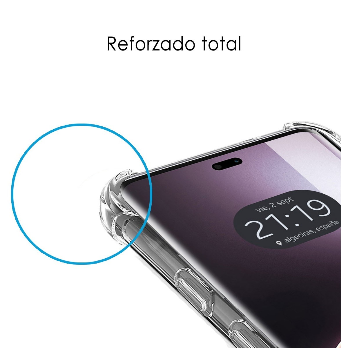 Primer plano de un protector de pantalla, mostrando un diseño claro y reforzado.