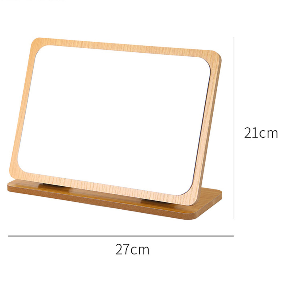 Holzgerahmter Spiegel, rechteckige Form, auf Holzständer. Abmessungen: 27cm x 21cm.